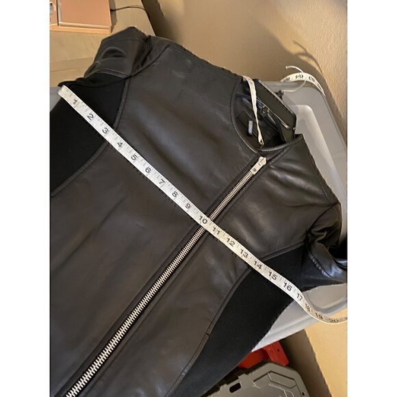 rag & bone harrison moto lamb leather jacket size 0 black zip ribbed knit panel - Picture 9 of 13